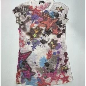 Wet Seal Black Graphic Tee Peace Sign Brushed Print Y2K Grunge Fitted Top